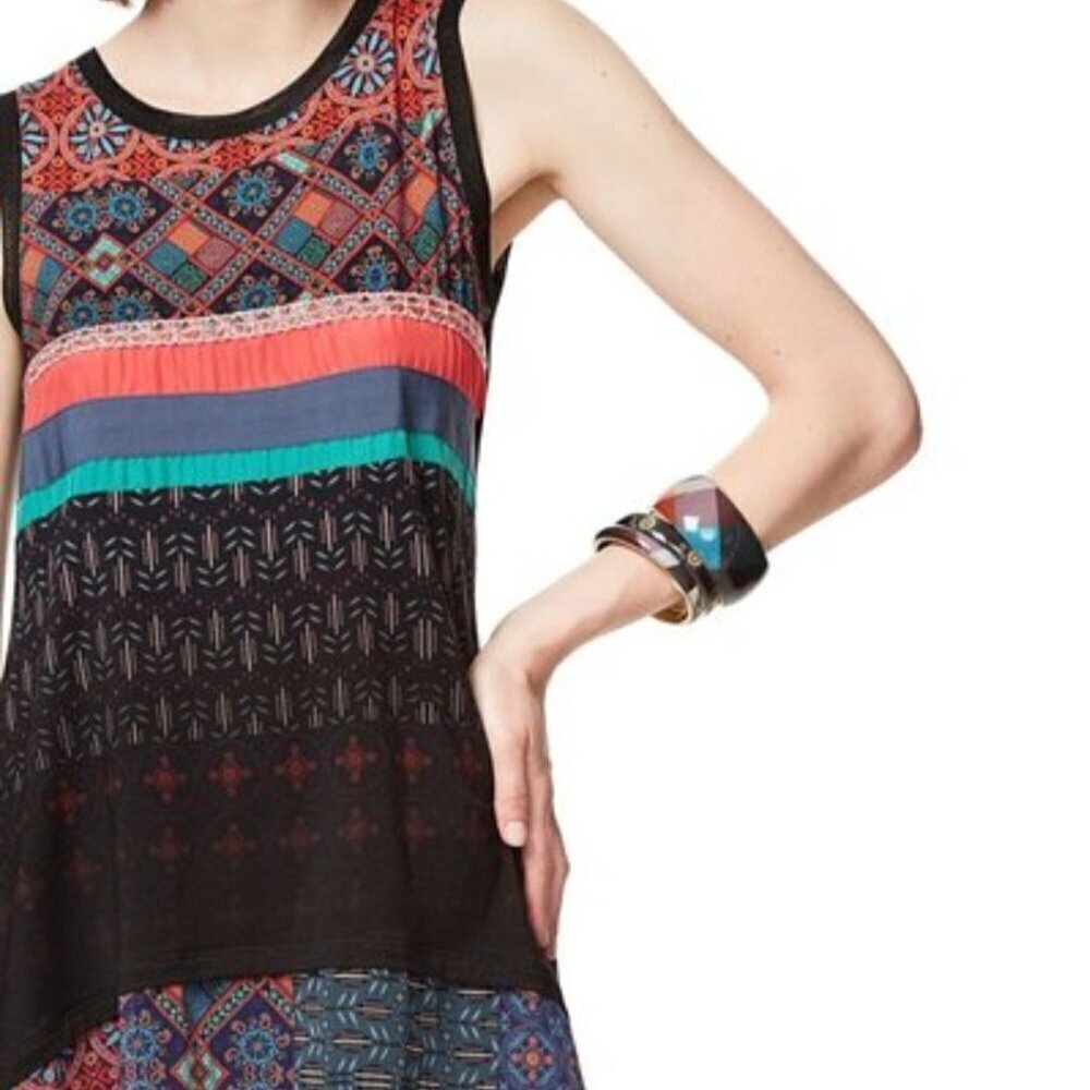 Desigual Mixed Media Tunic Tank Top Size M